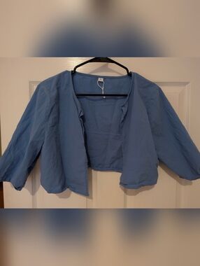 Juniors Lightweight Open Front Cropped Jacket in Dusty Blue
